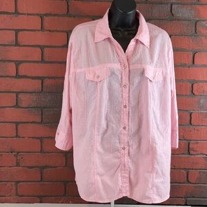 Southern Lady Woman's XL Semi Sheer Pink Embroidered‎ Button Down – Feminine